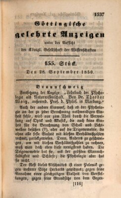 Göttingische gelehrte Anzeigen (Göttingische Zeitungen von gelehrten Sachen) Samstag 28. September 1850