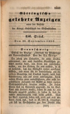 Göttingische gelehrte Anzeigen (Göttingische Zeitungen von gelehrten Sachen) Montag 30. September 1850