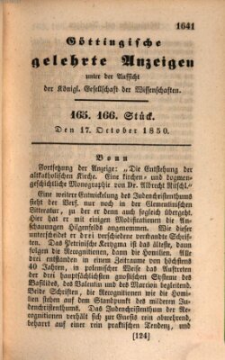 Göttingische gelehrte Anzeigen (Göttingische Zeitungen von gelehrten Sachen) Donnerstag 17. Oktober 1850