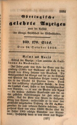 Göttingische gelehrte Anzeigen (Göttingische Zeitungen von gelehrten Sachen) Donnerstag 24. Oktober 1850