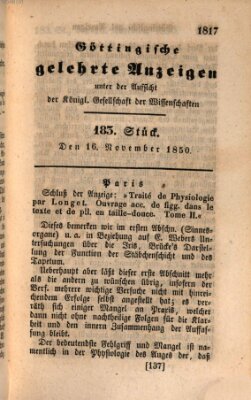 Göttingische gelehrte Anzeigen (Göttingische Zeitungen von gelehrten Sachen) Samstag 16. November 1850