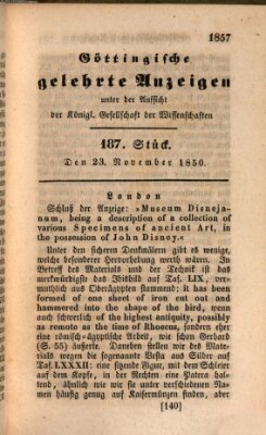 Göttingische gelehrte Anzeigen (Göttingische Zeitungen von gelehrten Sachen) Samstag 23. November 1850