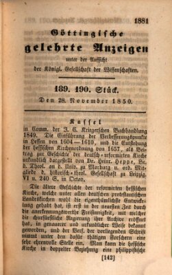 Göttingische gelehrte Anzeigen (Göttingische Zeitungen von gelehrten Sachen) Donnerstag 28. November 1850