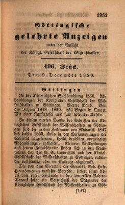 Göttingische gelehrte Anzeigen (Göttingische Zeitungen von gelehrten Sachen) Montag 9. Dezember 1850