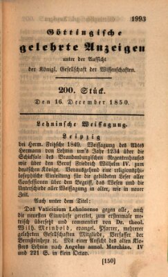 Göttingische gelehrte Anzeigen (Göttingische Zeitungen von gelehrten Sachen) Montag 16. Dezember 1850