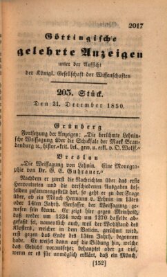 Göttingische gelehrte Anzeigen (Göttingische Zeitungen von gelehrten Sachen) Samstag 21. Dezember 1850