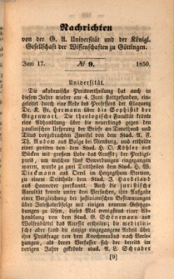 Göttingische gelehrte Anzeigen (Göttingische Zeitungen von gelehrten Sachen) Montag 17. Juni 1850