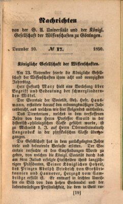 Göttingische gelehrte Anzeigen (Göttingische Zeitungen von gelehrten Sachen) Dienstag 10. Dezember 1850