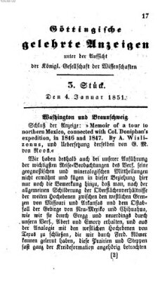 Göttingische gelehrte Anzeigen (Göttingische Zeitungen von gelehrten Sachen) Samstag 4. Januar 1851