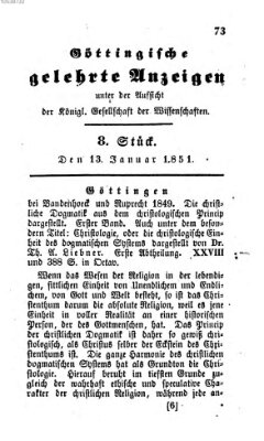 Göttingische gelehrte Anzeigen (Göttingische Zeitungen von gelehrten Sachen) Montag 13. Januar 1851