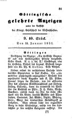 Göttingische gelehrte Anzeigen (Göttingische Zeitungen von gelehrten Sachen) Donnerstag 16. Januar 1851