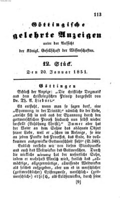 Göttingische gelehrte Anzeigen (Göttingische Zeitungen von gelehrten Sachen) Montag 20. Januar 1851