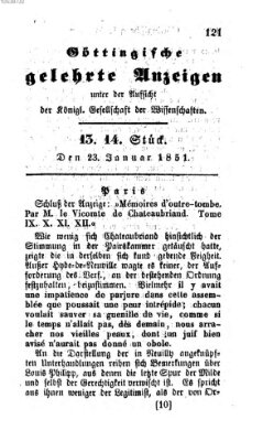 Göttingische gelehrte Anzeigen (Göttingische Zeitungen von gelehrten Sachen) Donnerstag 23. Januar 1851