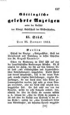 Göttingische gelehrte Anzeigen (Göttingische Zeitungen von gelehrten Sachen) Samstag 25. Januar 1851