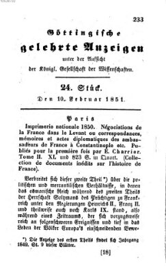 Göttingische gelehrte Anzeigen (Göttingische Zeitungen von gelehrten Sachen) Montag 10. Februar 1851