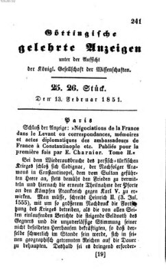 Göttingische gelehrte Anzeigen (Göttingische Zeitungen von gelehrten Sachen) Donnerstag 13. Februar 1851