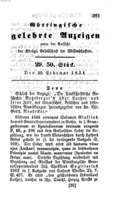 Göttingische gelehrte Anzeigen (Göttingische Zeitungen von gelehrten Sachen) Donnerstag 20. Februar 1851