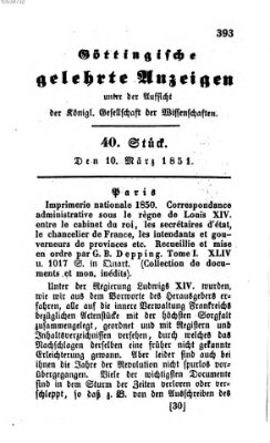 Göttingische gelehrte Anzeigen (Göttingische Zeitungen von gelehrten Sachen) Montag 10. März 1851