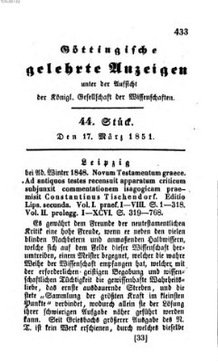 Göttingische gelehrte Anzeigen (Göttingische Zeitungen von gelehrten Sachen) Montag 17. März 1851