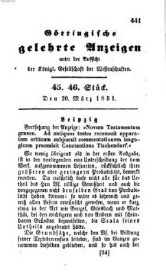 Göttingische gelehrte Anzeigen (Göttingische Zeitungen von gelehrten Sachen) Donnerstag 20. März 1851