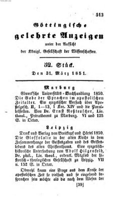 Göttingische gelehrte Anzeigen (Göttingische Zeitungen von gelehrten Sachen) Montag 31. März 1851