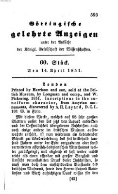 Göttingische gelehrte Anzeigen (Göttingische Zeitungen von gelehrten Sachen) Montag 14. April 1851