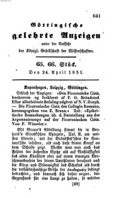 Göttingische gelehrte Anzeigen (Göttingische Zeitungen von gelehrten Sachen) Donnerstag 24. April 1851