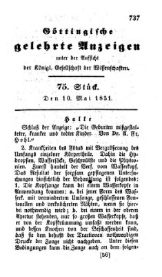 Göttingische gelehrte Anzeigen (Göttingische Zeitungen von gelehrten Sachen) Samstag 10. Mai 1851