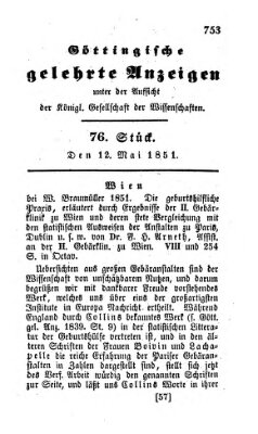 Göttingische gelehrte Anzeigen (Göttingische Zeitungen von gelehrten Sachen) Montag 12. Mai 1851