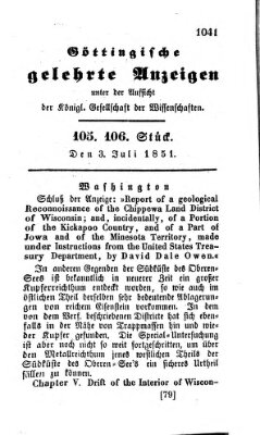 Göttingische gelehrte Anzeigen (Göttingische Zeitungen von gelehrten Sachen) Donnerstag 3. Juli 1851