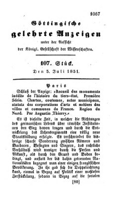 Göttingische gelehrte Anzeigen (Göttingische Zeitungen von gelehrten Sachen) Samstag 5. Juli 1851