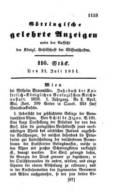 Göttingische gelehrte Anzeigen (Göttingische Zeitungen von gelehrten Sachen) Montag 21. Juli 1851