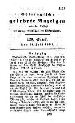 Göttingische gelehrte Anzeigen (Göttingische Zeitungen von gelehrten Sachen) Montag 28. Juli 1851