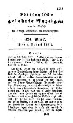 Göttingische gelehrte Anzeigen (Göttingische Zeitungen von gelehrten Sachen) Montag 4. August 1851