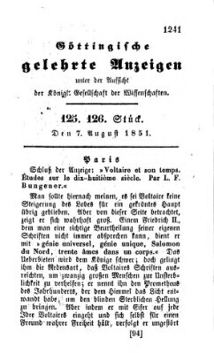 Göttingische gelehrte Anzeigen (Göttingische Zeitungen von gelehrten Sachen) Donnerstag 7. August 1851