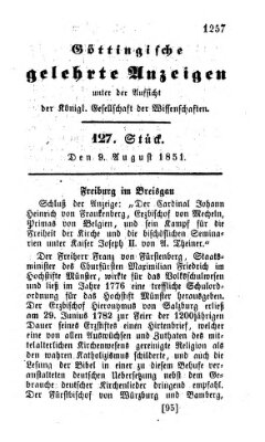 Göttingische gelehrte Anzeigen (Göttingische Zeitungen von gelehrten Sachen) Samstag 9. August 1851