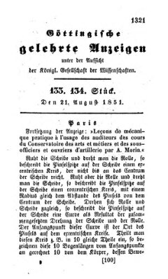 Göttingische gelehrte Anzeigen (Göttingische Zeitungen von gelehrten Sachen) Donnerstag 21. August 1851