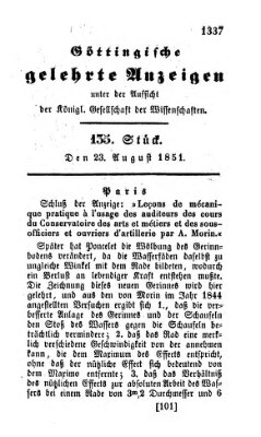 Göttingische gelehrte Anzeigen (Göttingische Zeitungen von gelehrten Sachen) Samstag 23. August 1851