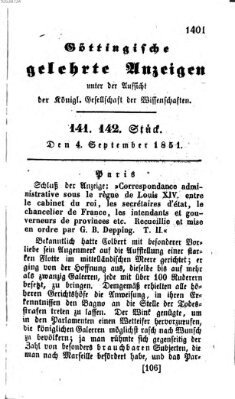 Göttingische gelehrte Anzeigen (Göttingische Zeitungen von gelehrten Sachen) Donnerstag 4. September 1851