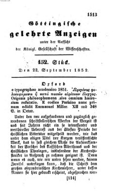 Göttingische gelehrte Anzeigen (Göttingische Zeitungen von gelehrten Sachen) Montag 22. September 1851