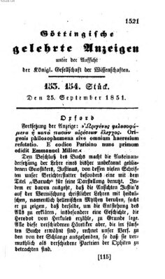 Göttingische gelehrte Anzeigen (Göttingische Zeitungen von gelehrten Sachen) Donnerstag 25. September 1851