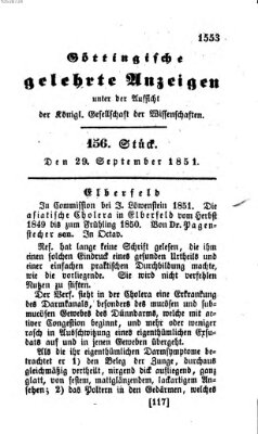 Göttingische gelehrte Anzeigen (Göttingische Zeitungen von gelehrten Sachen) Montag 29. September 1851