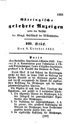 Göttingische gelehrte Anzeigen (Göttingische Zeitungen von gelehrten Sachen) Montag 6. Oktober 1851