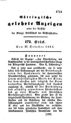 Göttingische gelehrte Anzeigen (Göttingische Zeitungen von gelehrten Sachen) Montag 27. Oktober 1851