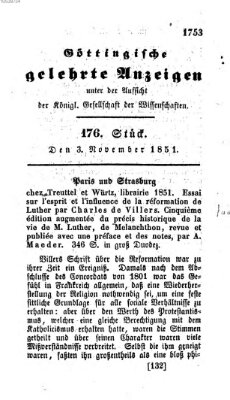 Göttingische gelehrte Anzeigen (Göttingische Zeitungen von gelehrten Sachen) Montag 3. November 1851