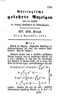 Göttingische gelehrte Anzeigen (Göttingische Zeitungen von gelehrten Sachen) Donnerstag 6. November 1851