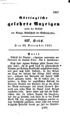 Göttingische gelehrte Anzeigen (Göttingische Zeitungen von gelehrten Sachen) Samstag 22. November 1851