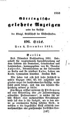 Göttingische gelehrte Anzeigen (Göttingische Zeitungen von gelehrten Sachen) Montag 8. Dezember 1851