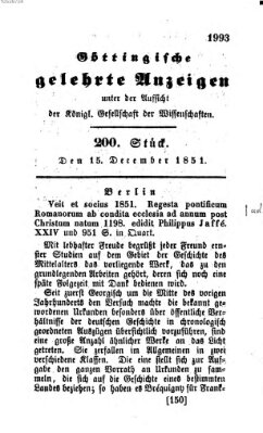 Göttingische gelehrte Anzeigen (Göttingische Zeitungen von gelehrten Sachen) Montag 15. Dezember 1851