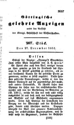 Göttingische gelehrte Anzeigen (Göttingische Zeitungen von gelehrten Sachen) Samstag 27. Dezember 1851